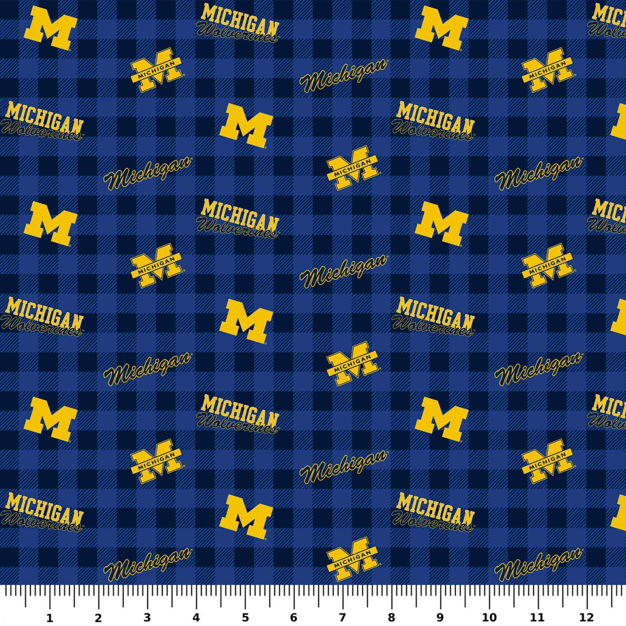 NCAA University of Michigan Wolverines Plaid Cotton Fabric